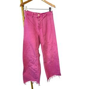 zara pink wide leg distressed denim pants
